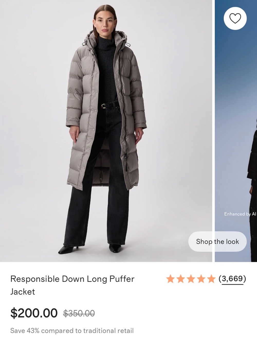 Quince responsible down Puffer Jacket — Morel Grey XS NWT